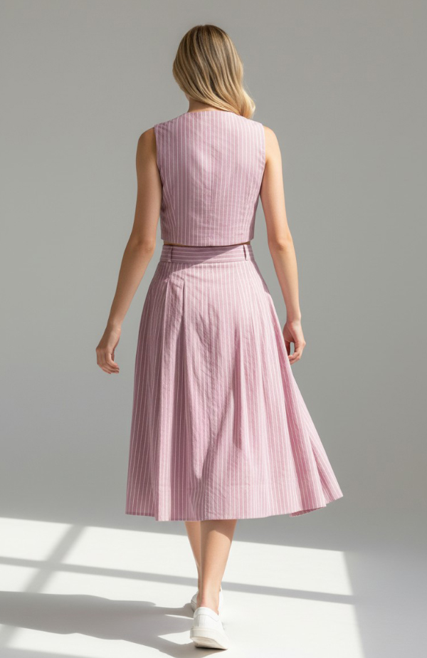 Mauve Pin Strip pleated skirt & Vest - Image 2