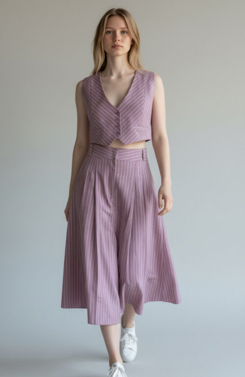 Mauve Pin Strip pleated skirt & Vest
